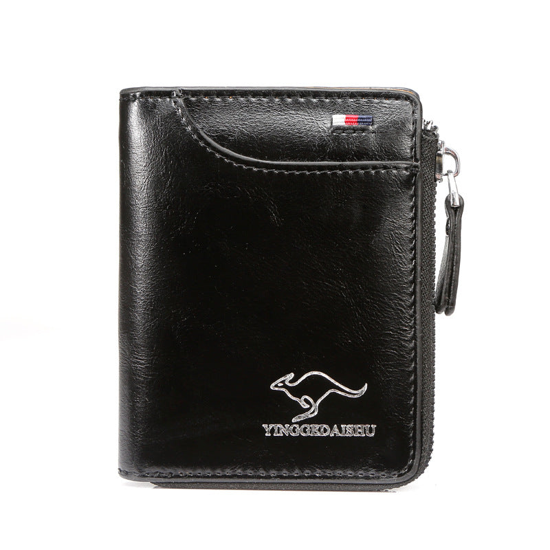 Men's Brown Zip Wallet - Card Holder, Hollow Design