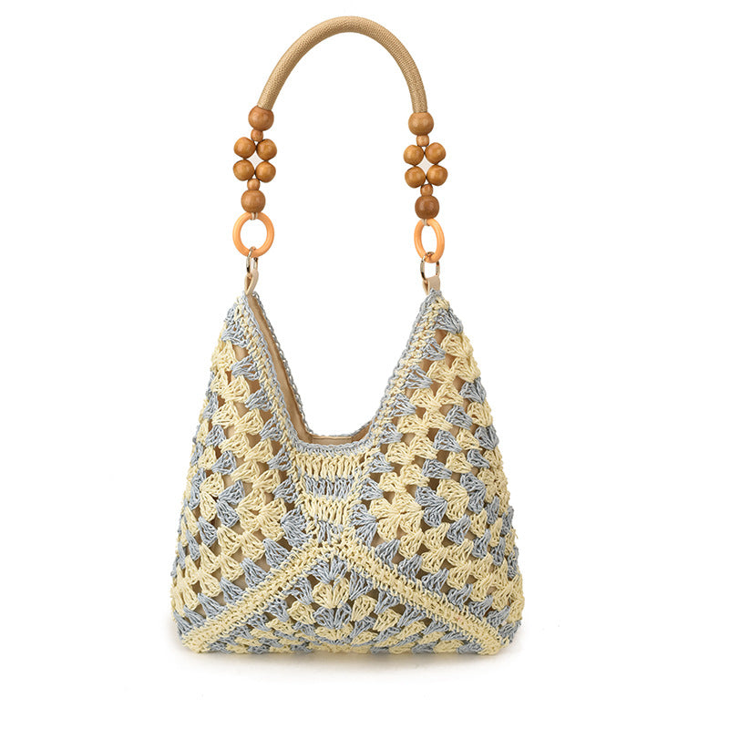 Handmade woven straw bag for women, large capacity, hot-selling new style for summer 2026, shoulder bag for commuting, beach vacation, and beach.