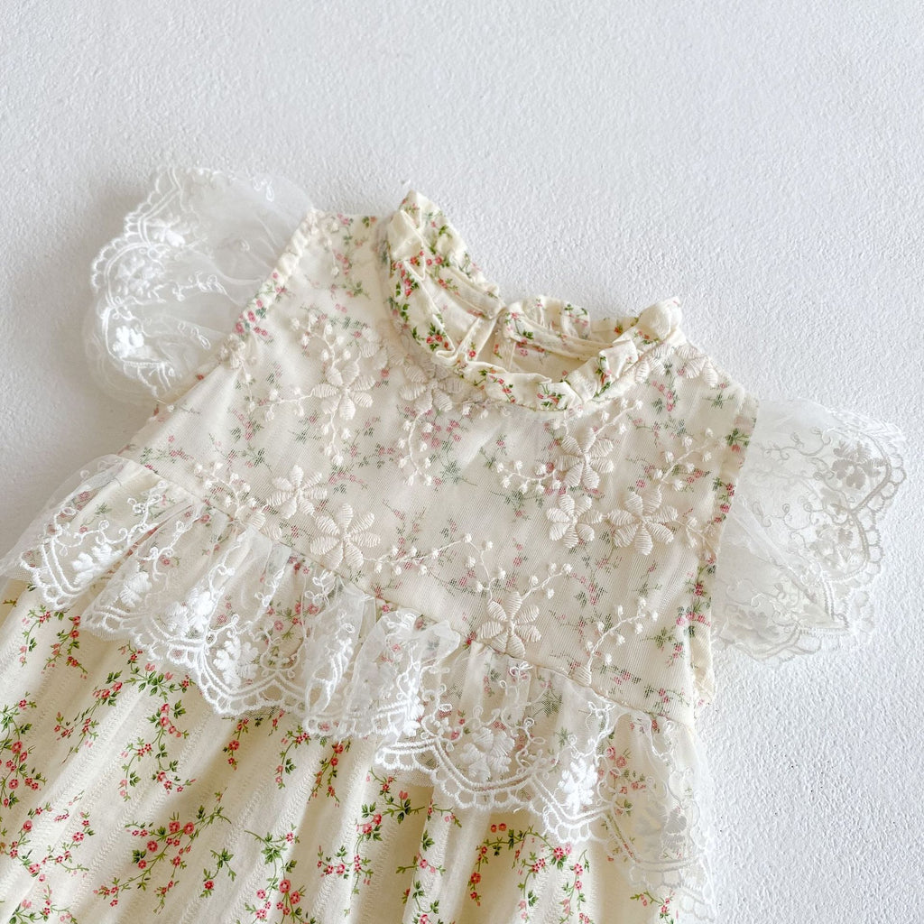 ins2023 Summer Little Rattan Mesh Lace Flying Sleeve Harness Baby Girl Baby Infant Children Harness One-piece Romper