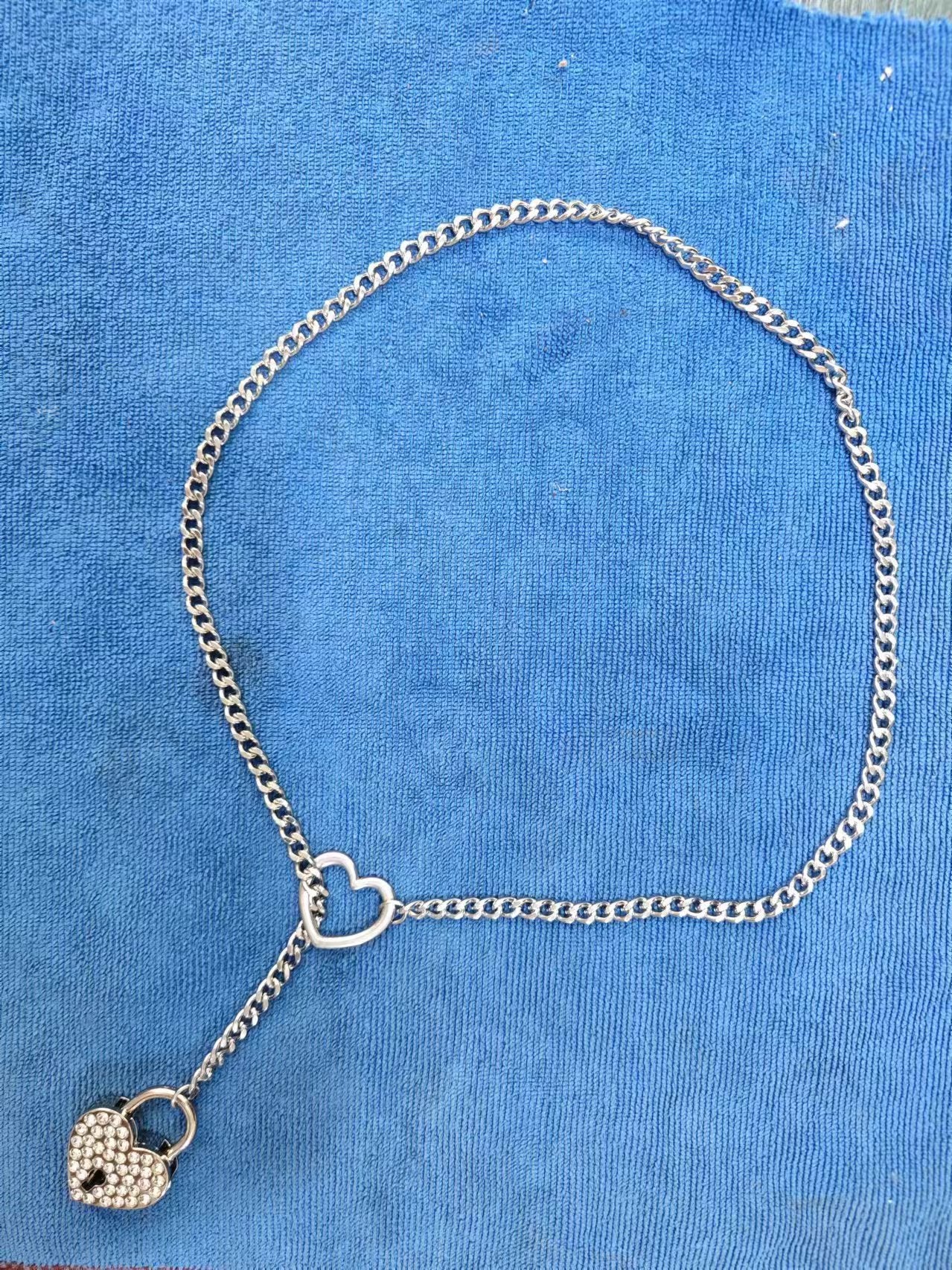 Amazon Style Wide Y Ring Sliding Chain Necklace Handmade Punk Cuban Stainless steel Chain Necklace