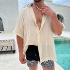 Men's Khaki Cotton Linen Casual Shirt | Aladinae