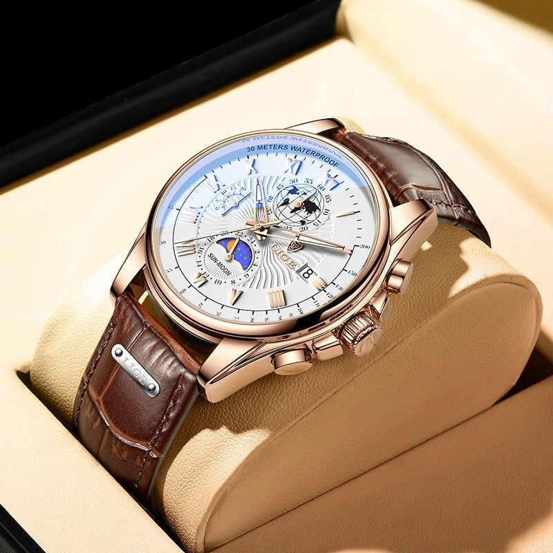 Men's Moon Phase Chronograph Watch – Quartz | Aladinae
