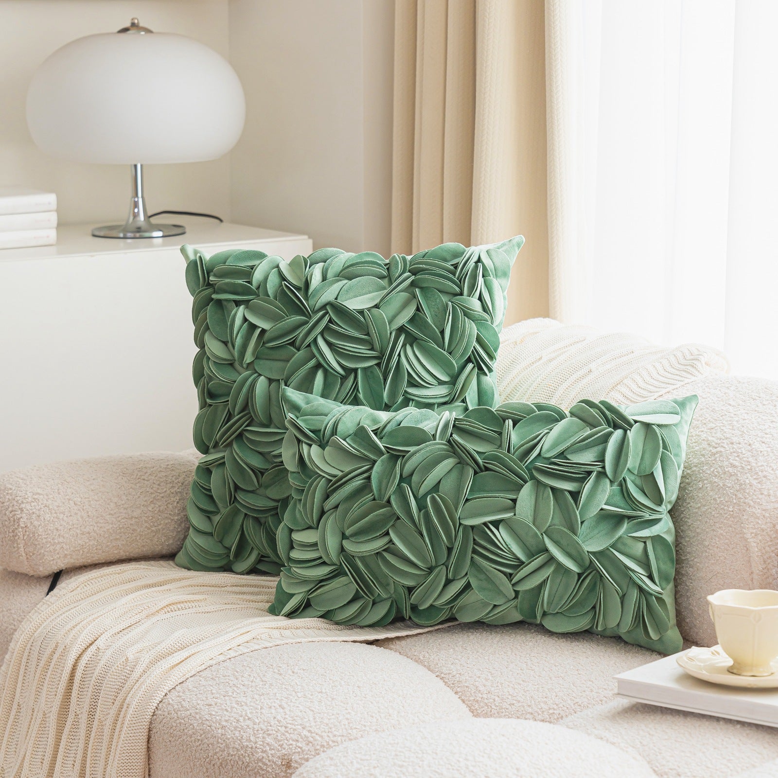 New minimalist luxury style handmade decorative pillowcase, solid color petal-patterned double-layered sofa cushion/bed backrest.