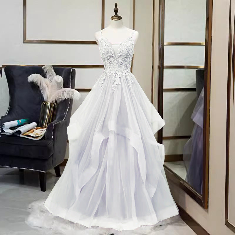 Women's V-Neck Evening Gown with Spaghetti Straps