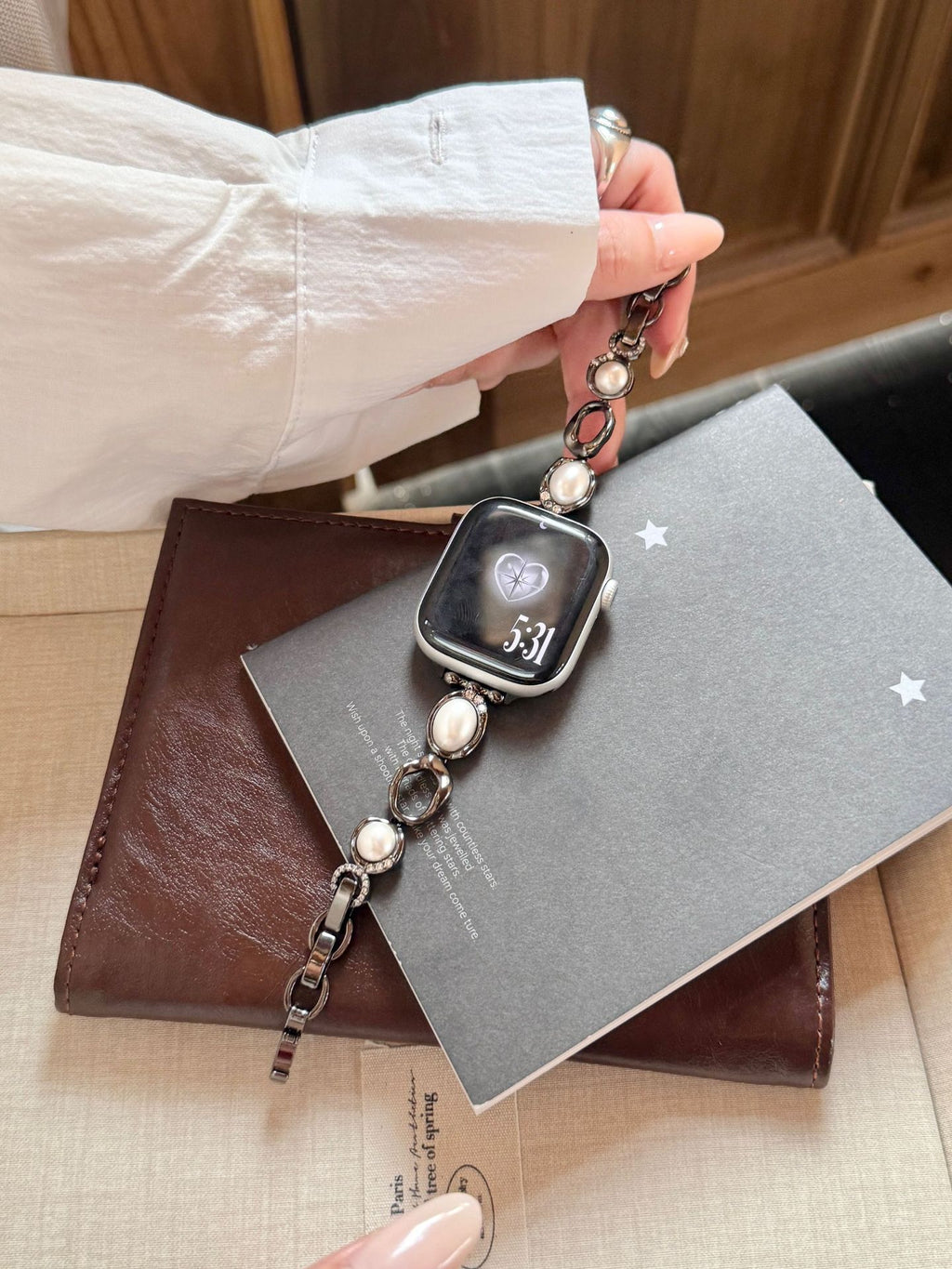 Copper Chain Pearl Metal Watch Strap - Apple Watch Compatible