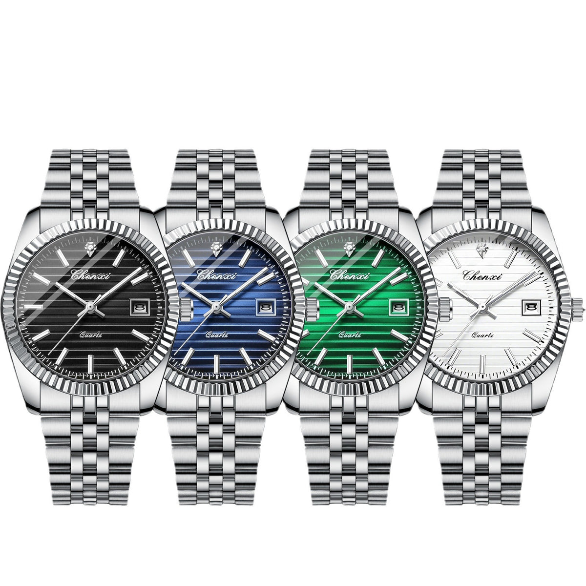 Men's Silver White Dial Quartz Watch - Calendar, Waterproof
