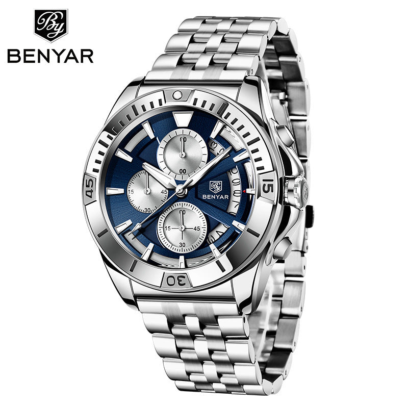 Men's Quartz Watch - Half-Fan Calendar, Folding Clasp