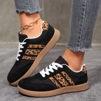 Women's Beige Flat Sneakers - Low-Top, Lace-Up