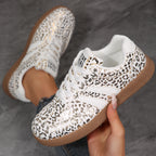 Women's Beige Flat Sneakers - Low-Top, Lace-Up