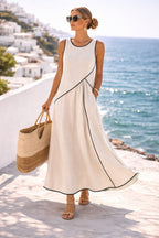 2026 Independent Website European and American Summer New Women's Clothing Mediterranean Resort Style Dress Women's Color Block Trim A-line Skirt
