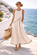 2026 Independent Website European and American Summer New Women's Clothing Mediterranean Resort Style Dress Women's Color Block Trim A-line Skirt