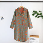 Women's cotton long-sleeved nightgown, simple plus size, double-layer gauze home dress, retro long-sleeved dress, perfect for spring and summer.