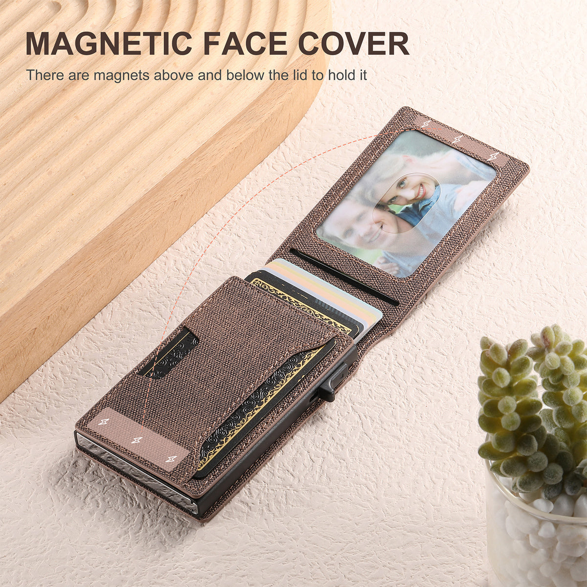 Suteni Brown Pop-Up Card Holder - Photo Frame, Leather