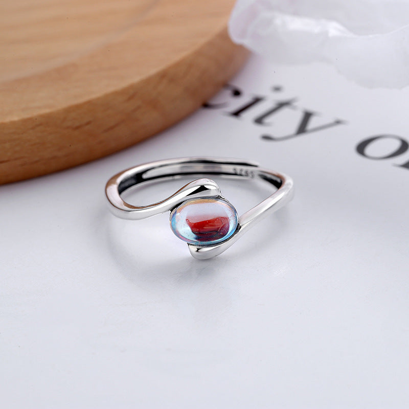 Yunchaoxuan S925 sterling silver Korean style elegant lady style spiral pattern ring setting blue moonstone all-match open ring female