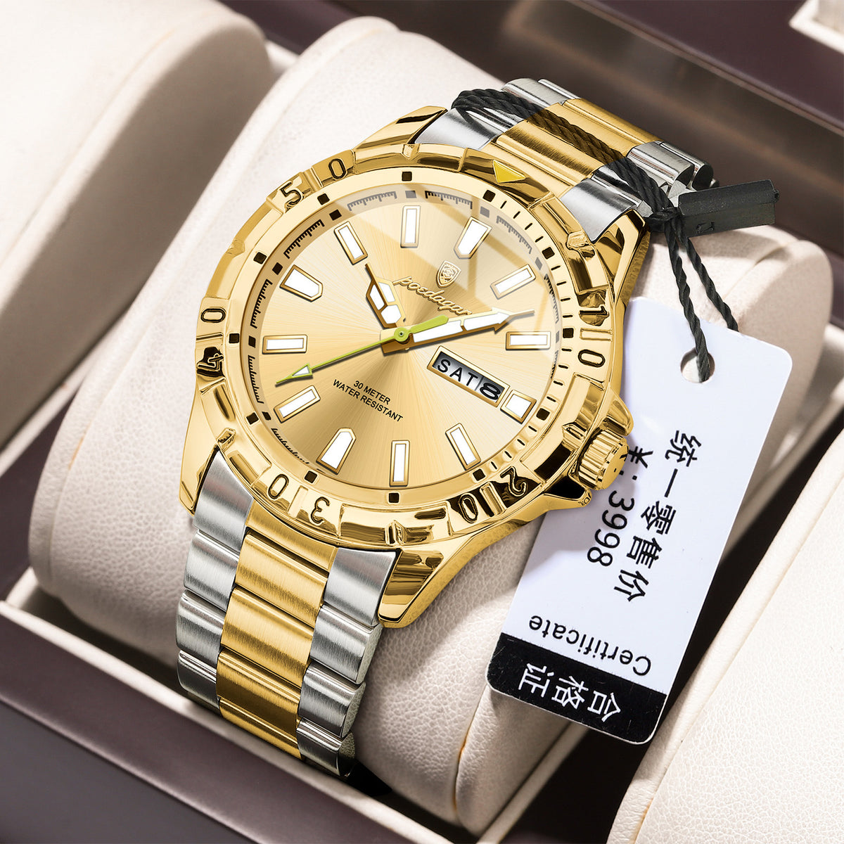 Men's Green Dual Calendar Quartz Watch - Waterproof