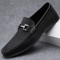 Men's Black Slip-On Leather Bean Shoes | Aladinae