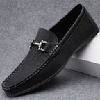 Men's Black Slip-On Leather Bean Shoes | Aladinae