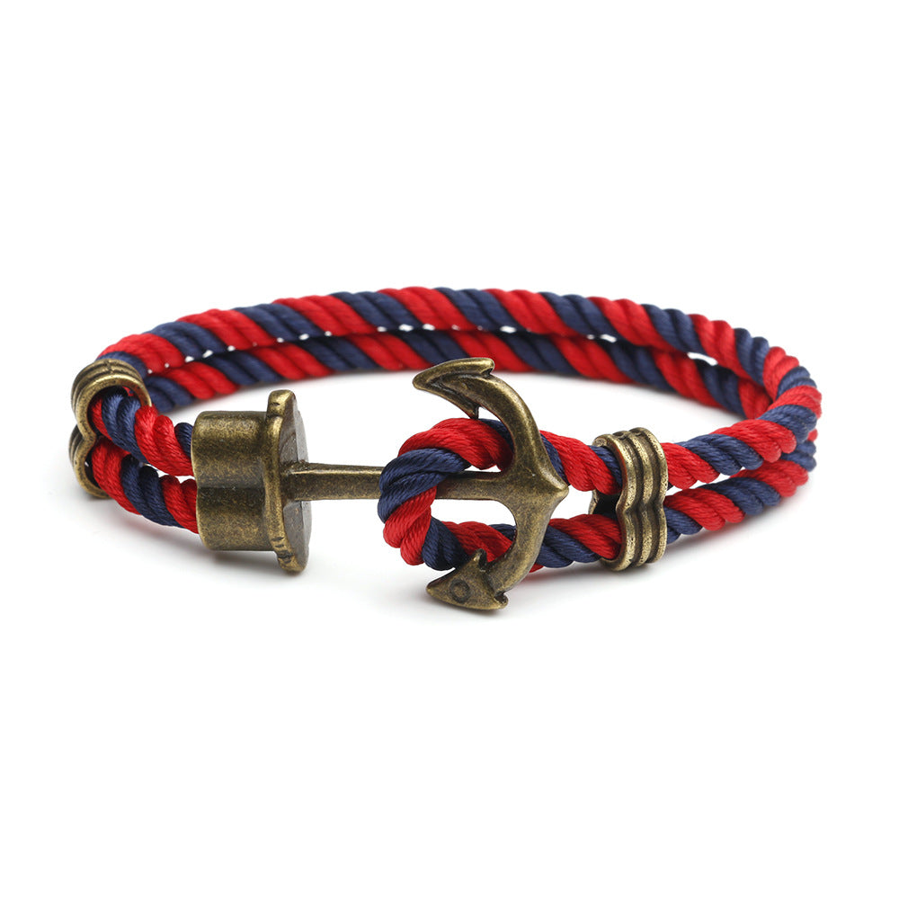 Navy anchor bracelet European and American street fashion handmade original men and women couple hand rope trend men's personality jewelry
