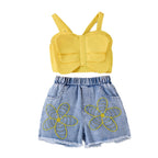 Foreign trade cross-border European and American summer sweet cool girl suits small and medium children's shorts camisole vest flower shorts new products