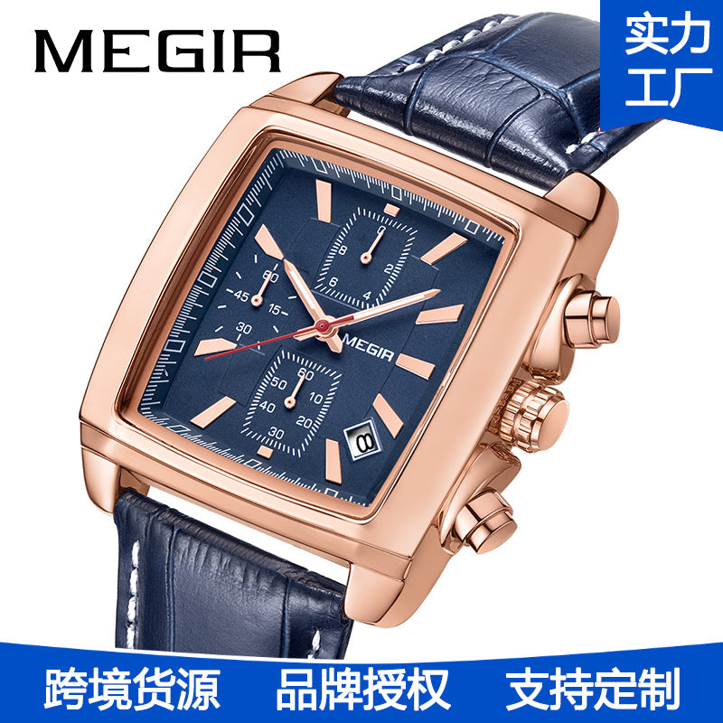 MEGIR Men's Square Quartz Watch – Leather Strap | Aladinae