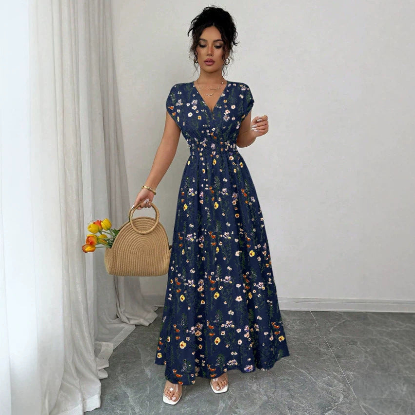 2026 New French V-neck Slim Waist Maxi Dress, Elegant and Stylish Dress (for European and American Cross-Border Amazon and AliExpress)