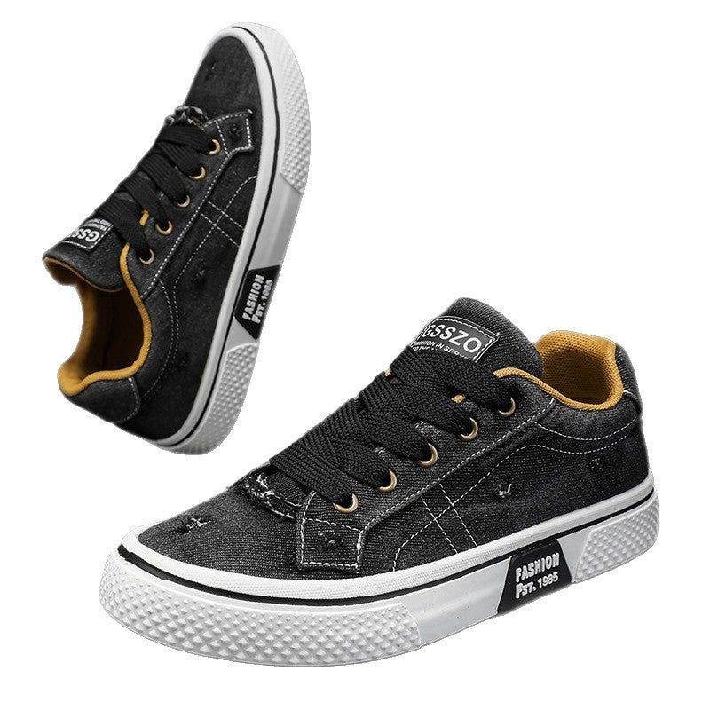 Men's Black Canvas Sneakers - Low-Top, Lace-Up