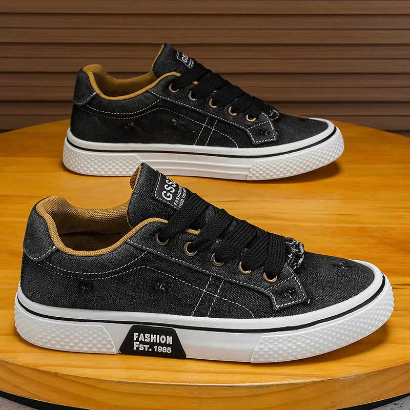 Men's Black Canvas Sneakers - Low-Top, Lace-Up