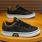 Men's Black Canvas Sneakers - Low-Top, Lace-Up