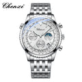 Men's Silver White Multi-Function Quartz Watch - Waterproof