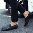 Men's Black Leather Slip-On Casual Shoes | Aladinae