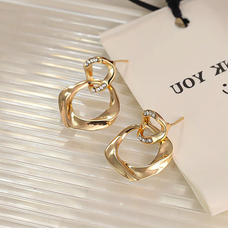 S925 sterling silver geometric zircon earrings new style all-match simple niche light luxury high-end temperament French earrings for women