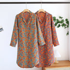 Women's cotton long-sleeved nightgown, simple plus size, double-layer gauze home dress, retro long-sleeved dress, perfect for spring and summer.