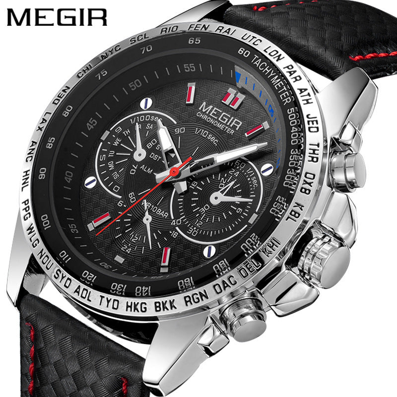 Men's Black Steel Multi-Hand Quartz Watch - Waterproof
