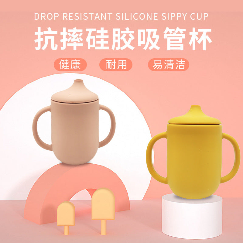 Amazon cross-border creative new product silicone baby learning drinking cup with straw leak-proof and drop-proof ready-to-stock milk powder cup