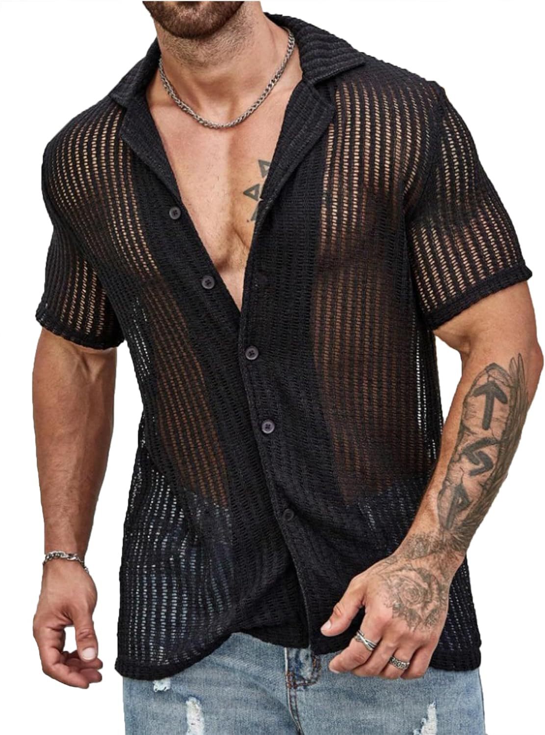 Men's White Knit Cardigan Shirt – Short Sleeve | Aladinae