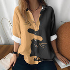 Cat cross-border Amazon European and American women's 3D printed floral pattern long-sleeved shirt women's fashion tops