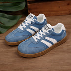 Women's Beige Flat Sneakers - Low-Top, Lace-Up