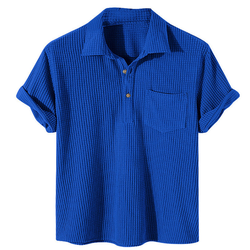 wish cross-border European and American spring and summer Amazon new waffle button POLO shirt square color matching men's T-shirt top