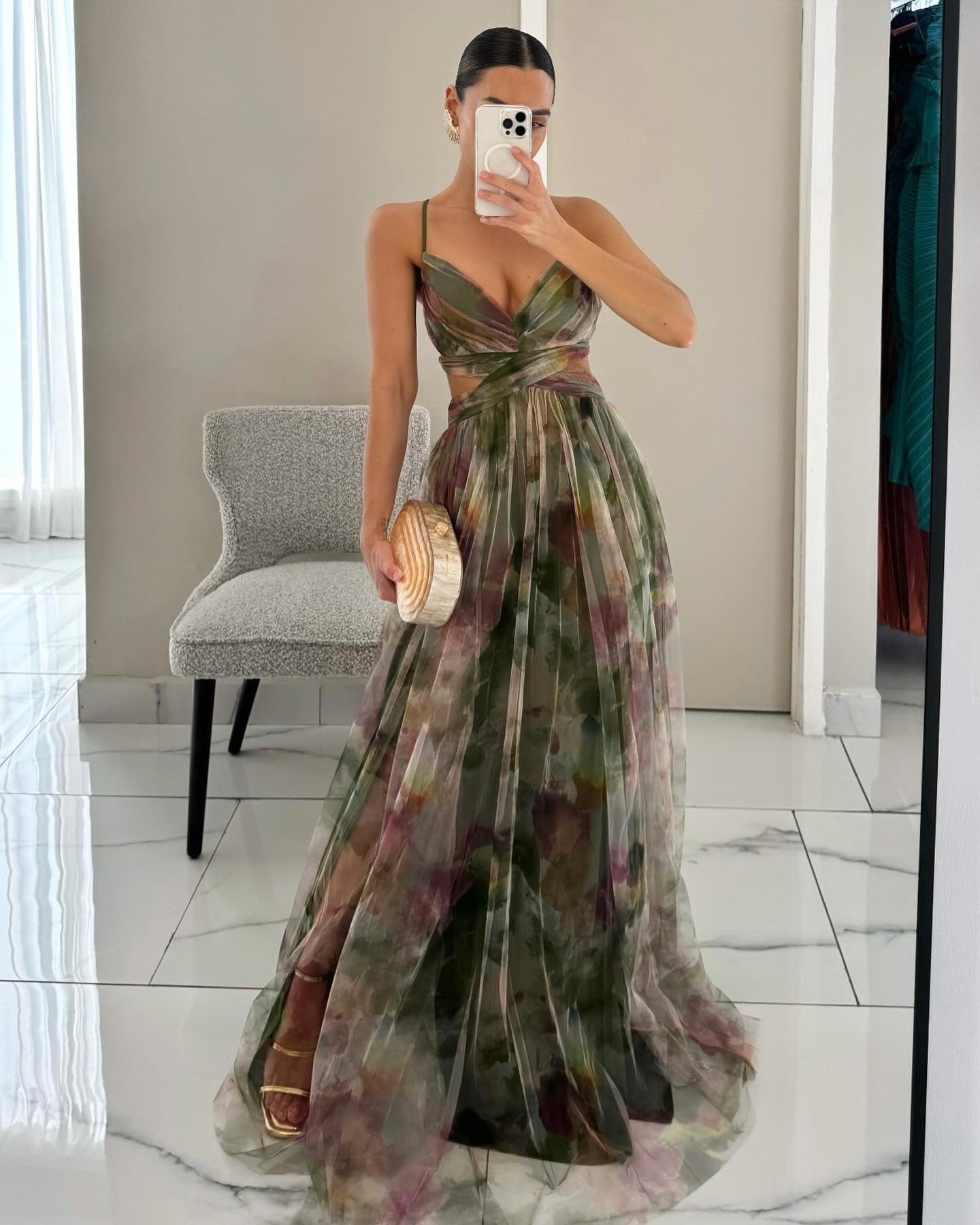 Cross-border 2025 European and American Spring/Summer New Mesh Printed Sundress, INS Vacation Casual Party Dress