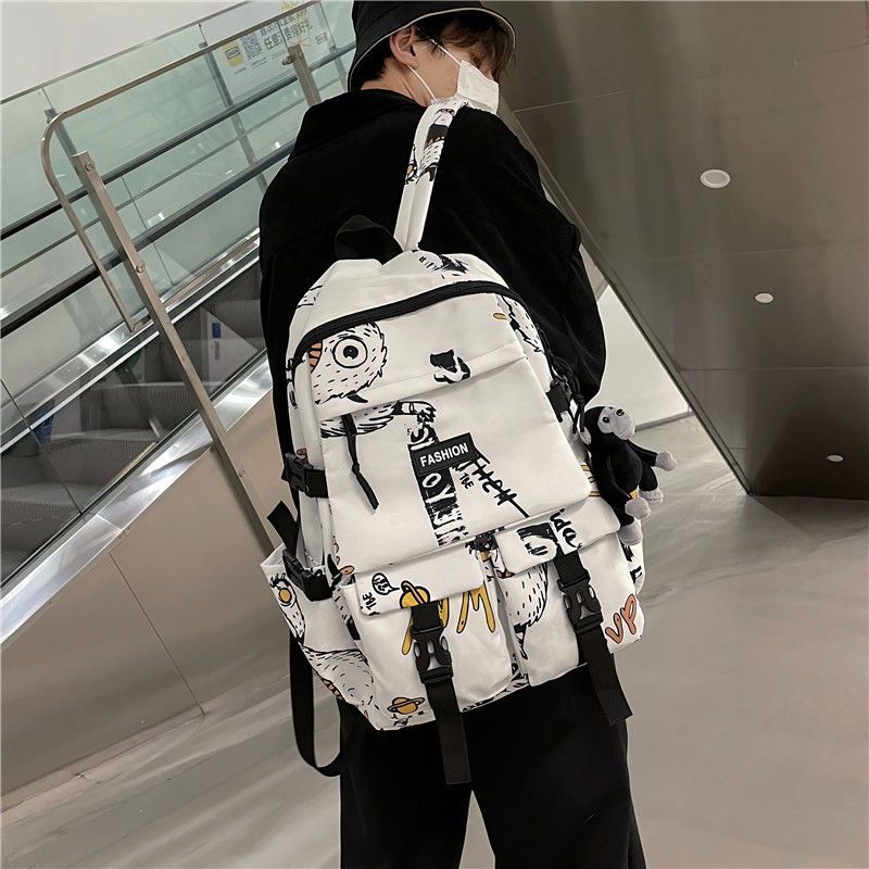 School bag for boys, junior high school students, Korean version, large capacity, high school backpack, personalized graffiti school bag, female, simple campus backpack