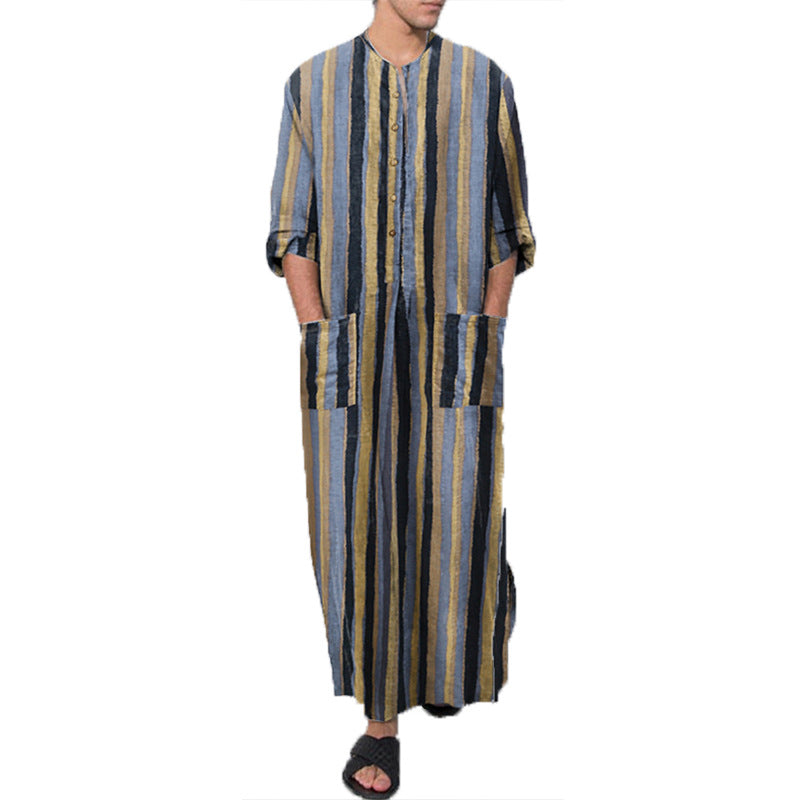 Men's Striped Printed Thobe – Long Sleeve | Aladinae