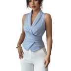 Cross-border European and American striped sleeveless shirt, 2025 summer, tie-waist slimming vest shirt, eBay foreign trade women's clothing