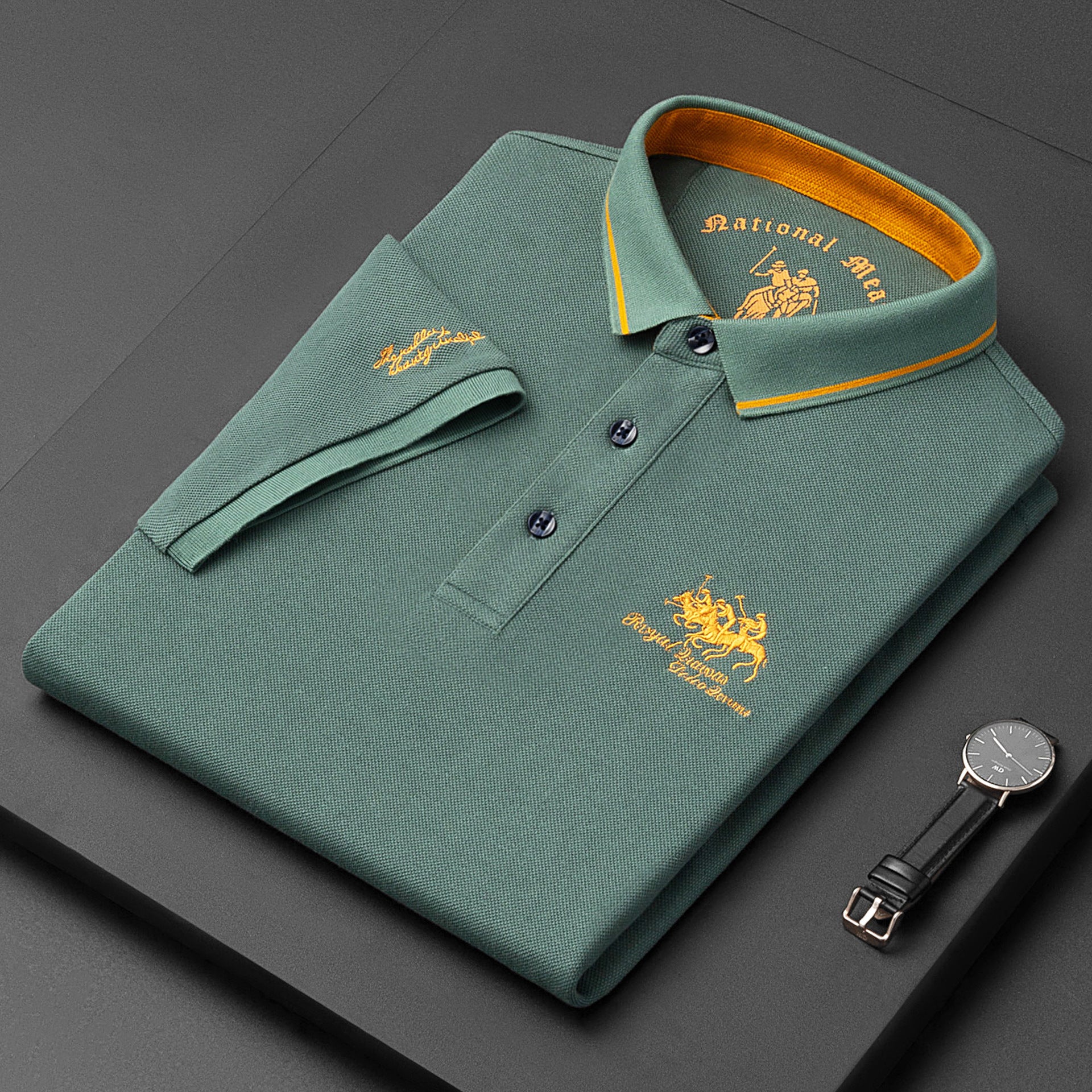 Men's Rose Red Embroidered Polo Shirt | Aladinae