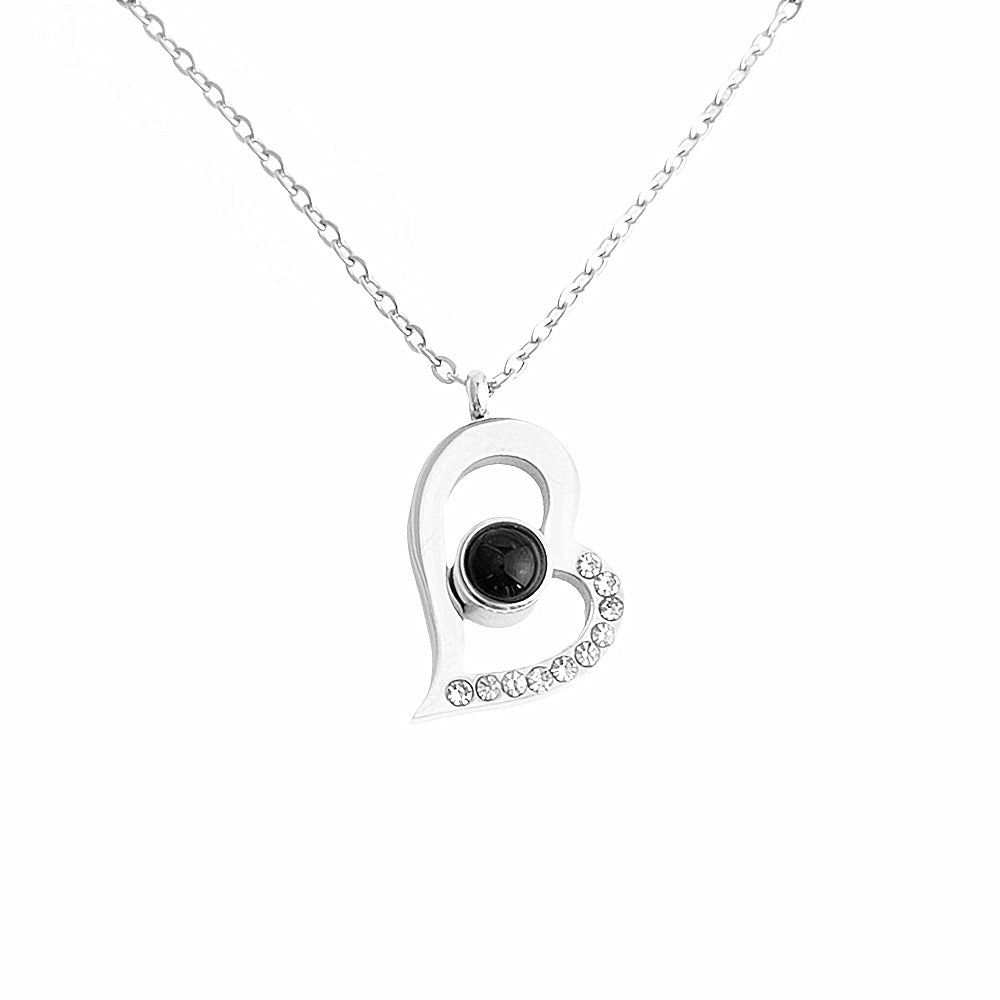 100 Languages S925 Sterling Silver Oblique Heart Memory Love Necklace I Love You Tik Tok Projection Gift No Fading