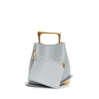 New genuine leather plain weave handbag imported cowhide commuter basket bucket bag wooden handbag messenger bag for women