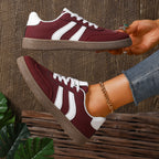 Women's Beige Flat Sneakers - Low-Top, Lace-Up