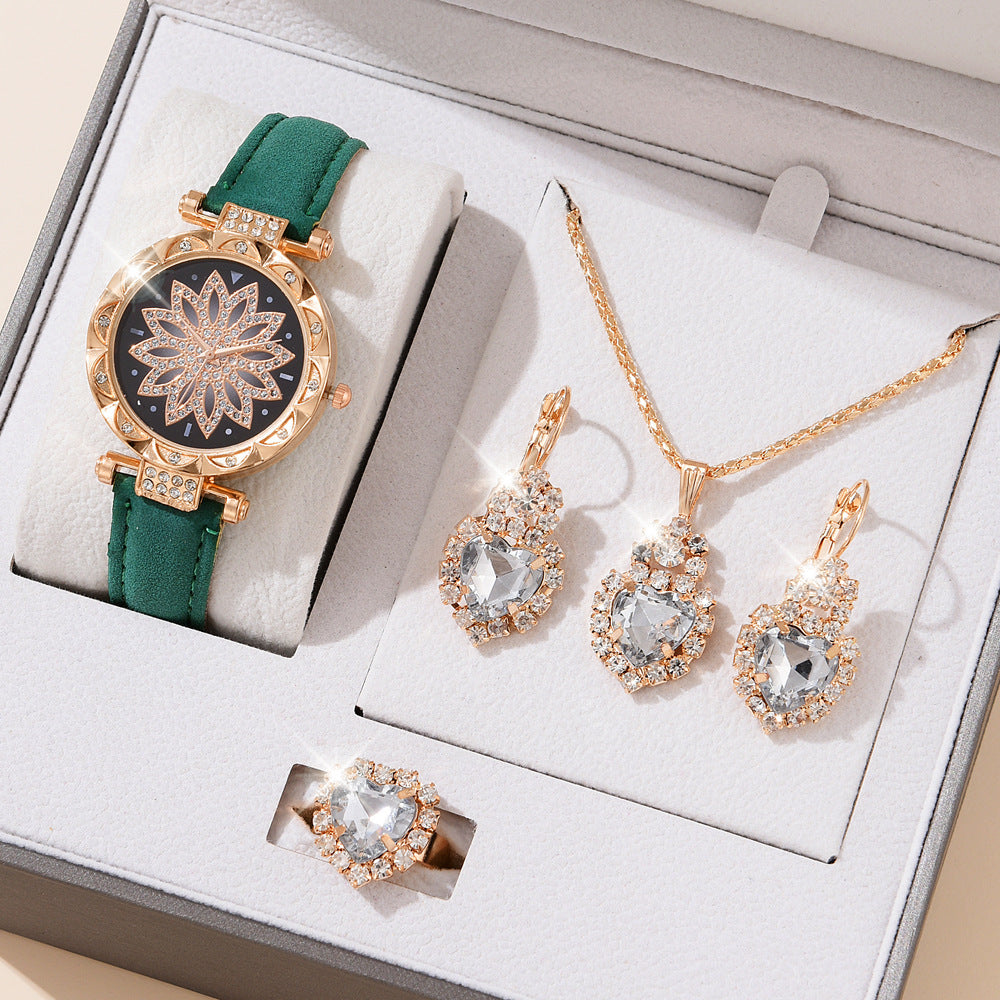 Women's White Watch and Bracelet Set - Quartz