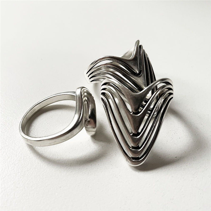 Trendy Home Collection Handmade KIKO Style TAXCO Streamlined Wave Hollowed-Out BADGE Vintage Ring