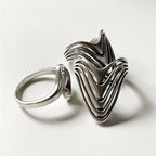 Trendy Home Collection Handmade KIKO Style TAXCO Streamlined Wave Hollowed-Out BADGE Vintage Ring