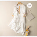 2026 Summer New Style Artistic Ethnic Style Embroidered Loose Short-Sleeve Dress for Women, White, Artistic Retro